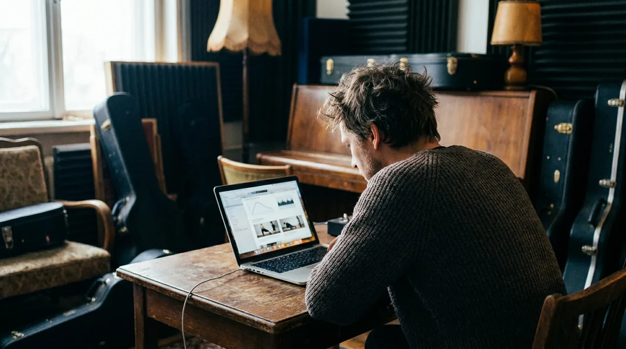 Musicienne consultant son compte personnel de formation sur un ordinateur portable